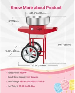 M-Goods - Suikerspinmachine met Kar - Professionele Suikerspin Maker - 1000W - 52 CM RVS Kom - Roze — thumbnail 4