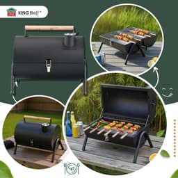 KINGHoff Grill - Draagbare Houtskoolbarbecue Grill - Camping BBQ met Deksel - Opvouwbare Tafelgrill - Reis BBQ met Ventilatie - Compacte Barbecue voor Balkon & Camping - Gepoedercoat Staal - ca. 41 x 25 x 38 cm - Zwart — thumbnail 5
