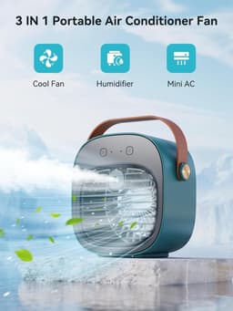 Draagbare Airco en Luchtbevochtiger 2-in-1 - Tafelventilator met 3 Snelheden - Oplaadbaar via USB - Voor Thuis, Kantoor en op Reis - 1 Stuk (Groen) — thumbnail 5