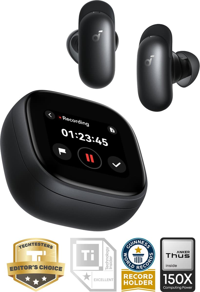 soundcore Liberty 5 Pro Max by Anker - Anker Thus Al Chip - AI Note-Taker - Kristalheldere Gesprekken - Noise Cancelling Oordopjes - 1.78" AMOLED Display - ANC Met 6 - 5 U/28 U Speeltijd - Al Vergadertranscriptie - Zwart — afbeelding 1