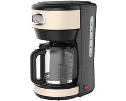 SNJY® Koffiezetapparaat Filterkoffie - Espressomachine - Volautomatische Koffiemachines - 1,25L – 10 Koppen – 1000W – Zwart/Beige