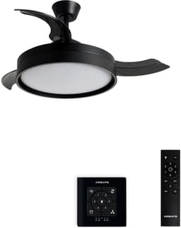 CREATE - Stille plafondventilator 40W (Ø107cm) met intrekbare bladen en LED-licht - Controller voor wandmontage + Afstandsbediening - WIND CLEAR EDGE — thumbnail 1