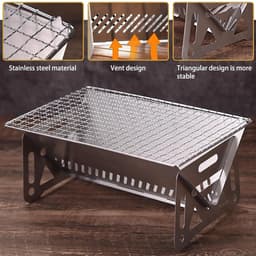 BBQ-grill - Roestvrijstalen BBQ-grill - Houtskool BBQ-grill - Mini BBQ-grill - Buiten BBQ-grill - Draagbaar - Opvouwbaar - Inclusief opbergtas - 27*16*13 cm - Geschikt voor kamperen, terrassen, buiten, enz. - Zilver — thumbnail 3