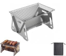 BBQ-grill - Roestvrijstalen BBQ-grill - Houtskool BBQ-grill - Mini BBQ-grill - Buiten BBQ-grill - Draagbaar - Opvouwbaar - Inclusief opbergtas - 27*16*13 cm - Geschikt voor kamperen, terrassen, buiten, enz. - Zilver — thumbnail 1