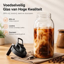 BOTC Cold Brew Koffie Maker - Slow Coffee - 1.8 Liter - Borosilicaat Glas - Zwart — thumbnail 4