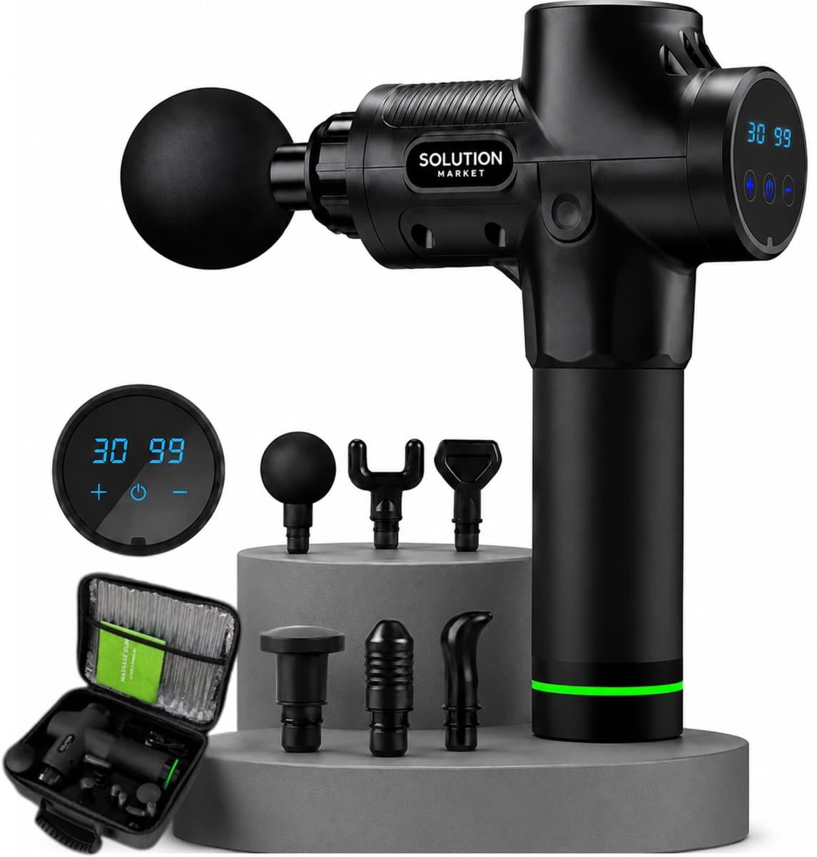 SolutionMarket® Massage Gun – 30 Snelheden – 6 Opzetstukken – 8 Uur Batterij – 35dB Stil – Inclusief Koffer – Spierherstel & Ontspanning — afbeelding 1