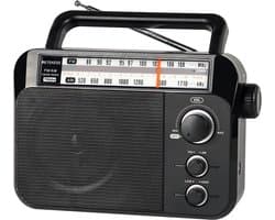 Noodradio - Retekess Draagbare radio - Werkt op batterijen en op Netstroom - Retro radio - FM radio - Keukenradio - Noodradio Denk Vooruit - Handvat - Koptelefoonaansluiting - Zwart (TR604)- Vaderdagcadeau