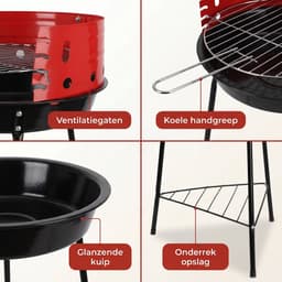 Lomera Houtskoolbarbecue - Barbecue op Poten - Staande Barbecue met Windscherm - Verstelbare Grill - Houtskool BBQ - Ronde Barbecue - Houtskoolgrill voor Tuin - Tuin Barbecue - Houtskool Barbecue - Grillrooster - BBQ — thumbnail 5
