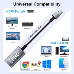 USB naar HDMI Adapter - Monitor Converter - Extra Scherm Aansluiten - Hoge Snelheid Data - 15 cm Pakket - Zwart — thumbnail 2