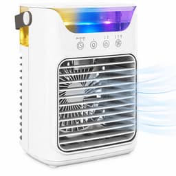 TEKROA® Ventilatoren - Mini Aircooler met Water - Draagbare Luchtkoeler & Tafelventilator met 3 Snelheden - RGB-Verlichting en Verstelbare Kop - Wit — thumbnail 1