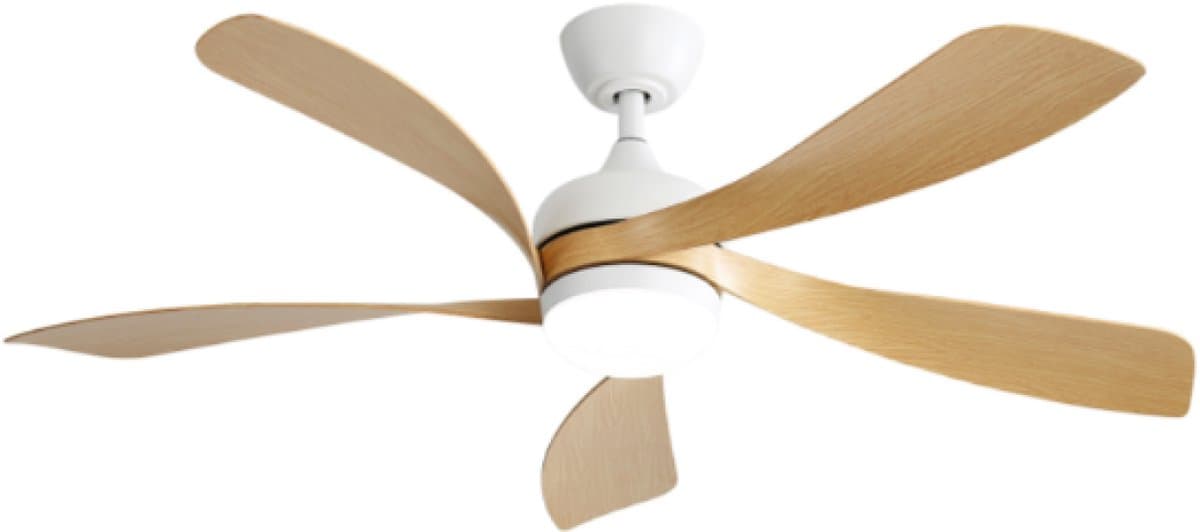 Plafondventilator Met Lamp - Stille ventilator - 5 ABS Bladen - Ø 52 inch - Dimbare lamp met 3 lichtstanden - 6 standen voor de windkracht - Met Afstandsbediening - LED's Light - Wit, natuurlijke houtkleur — afbeelding 1