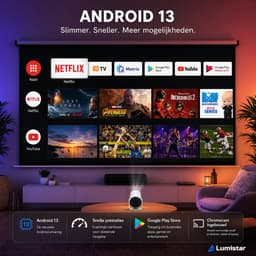 Lumistar® Premium Mini Beamer - Alles-in-één Smart TV Projector - 2025 model - Android 13.0 - WiFi 6 & Bluetooth 5.2 - 4k support - Beamer - Home Cinema - Wit — thumbnail 2