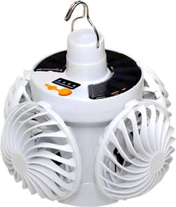 Plafondventilator – Op zonne-energie werkende ventilator met verlichting – Tentventilator met 4 bladen – Met LED-verlichting – Oplaadbaar via USB – Inclusief afstandsbediening – Ideaal voor kamperen, wandelen en verkoeling buitenshuis — thumbnail 1