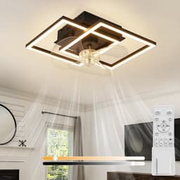 Glitzerlife - Plafond ventilator met verlichting - Stille plafondventilator - Dimbaar 3000-6500K - Nachtlichtmodus - Timerfunctie - Modern Metaal PC Ø34cm - Zwart — thumbnail 1