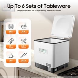 Vaatwasser - Vrijstaand - Slimme tafel-vaatwasser - Bestekmandje - voor thuiskeuken - Draagbaar - Aanrecht - Automatische vaatwasser - 220V - 1500W - Capaciteit 41-60L - Wit — thumbnail 3