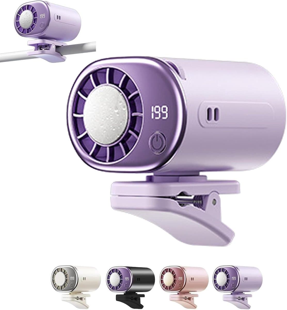 VHV - Ventilator - Tafelventilator - Mini ventilator - Clip ventilator - Met LED-display - Clip-on Airconditioner voor in de auto - Mini-koelsysteem voor auto's - 360° draaibaar - Verstelbaar - 199 snelheden - Paars — afbeelding 1