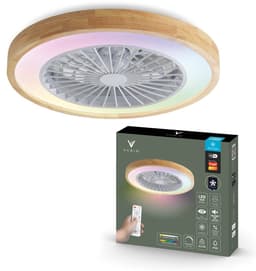 Varin® Plafondventilator met verlichting - Licht hout - Tuya Wifi - LED RGBW - Ø 50cm - Super stil - Afstandsbediening smart lamp - Plafondlamp slaapkamer - Plafonniere woonkamer - Plafondlampen - Plafond lamp - Verlichting kinderkamer - Ventilator — thumbnail 1