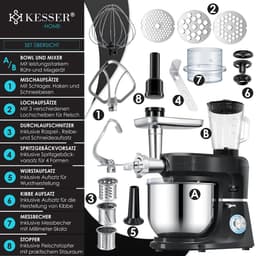 KESSER® 3 in 1 Keukenmachine Foodprocessor - Keukenmixer - Keukenrobotor K-KM 3000 met Kneder Multifunctionele Mixer 5,5 L Kom met 3 Menggereedschappen 1,5 L Sapcentrifuge Worstset Pasta & Koekjesvormen - Zwart — thumbnail 4