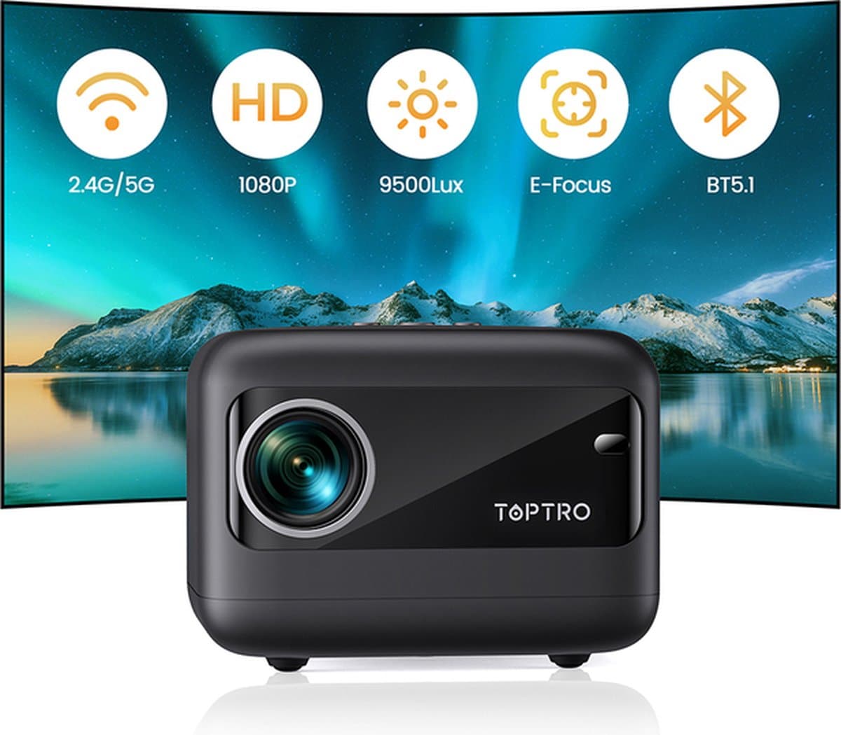 Toptro TR25 - Projector - Draagbaar - 1080P - Smart TV - 9500 Lumen — afbeelding 1