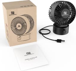 Northwall Mini USB Ventilator - Tafelventilator Zwart - Stille Mini Fan - Retro Bureau Ventilator - Klein, Stil en Geruisloos - Dual Motoren - Kantelbaar - 2 Snelheden — thumbnail 5