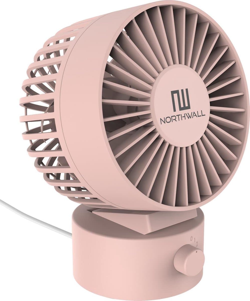 Northwall Mini USB Ventilator - Tafelventilator Roze - Stille Mini Fan - Retro Bureau Ventilator - Klein, Stil en Geruisloos - Dual Motoren - Kantelbaar - 2 Snelheden — afbeelding 1