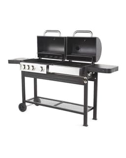 BBQ Master DUO Barbecue Houtskool én Gas! - Grilloppervlak (LxB) 105 x 74 cm - Warmhoudplaat - Kookplaat - Met Wielen - Zwart Design — thumbnail 1