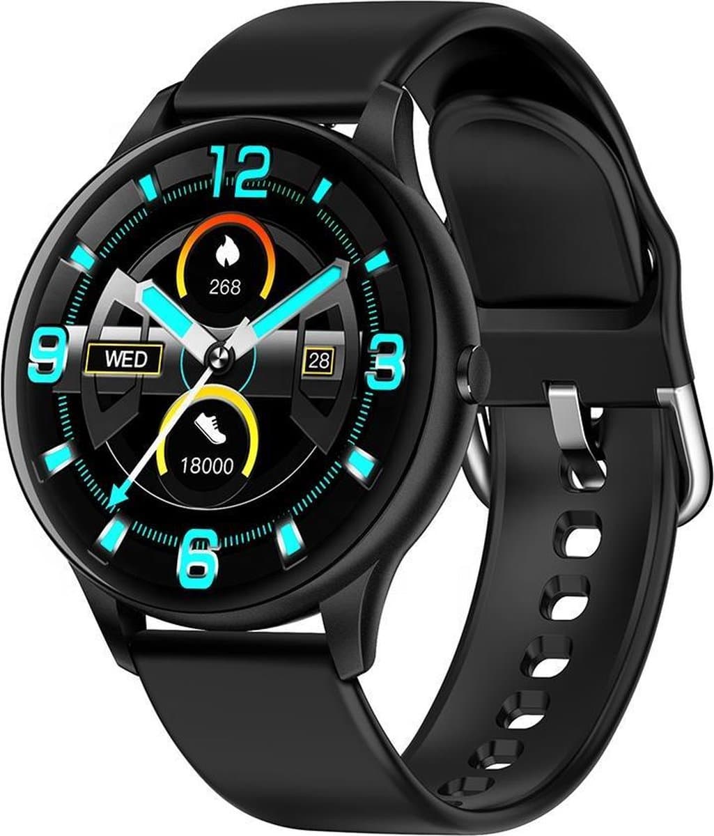 Belesy® Callisto - Smartwatch Dames – Smartwatch Heren - Horloge - Stappenteller - Kleurenscherm - Koortsmeter – Bloeddruk - Full Touch - Maak je eigen wijzerplaat - Zwart - Siliconen - Moederdag — afbeelding 1