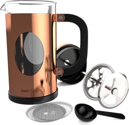 BonVIVO GAZETARO Franse pers koffiemaker - roestvrijstalen cafetière - met glazen kan - koffie zuiger - met filter - handmatige koffiezetter - koperen afwerking - groot - 1L/8 kopjes — thumbnail 5