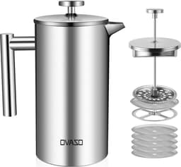 Koffiepot 304 Roestvrij Staal filter French Press System 1L 8 Kopjes - Tweelaags constructie — thumbnail 1