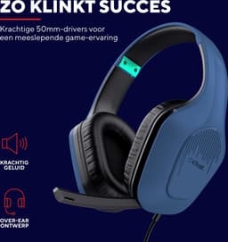 Trust GXT 415B Zirox - Gaming Headset - Bedraad - 50mm Drivers - Over-ear - Blauw — thumbnail 2