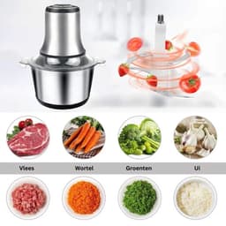 MKSS® Foodprocessor - Elektrische Groentesnijder Multifunctioneel - Vleesmolen - Gehaktmolen - RVS - Top Kwaliteit - Zilver — thumbnail 3