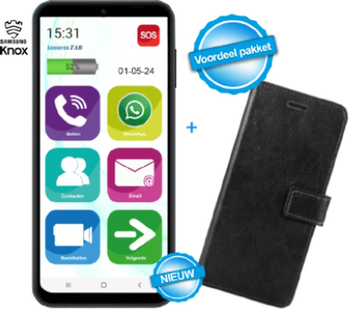 Senioren smartphone met grote knoppen - WhatsApp - simlockvrij - Op basis van Samsung - Senioren Mobiele Telefoon - 128GB - 6.7 inch Scherm - Inclusief beschermhoes — afbeelding 1