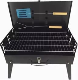 Koffer BBQ | Houtskool Barbecue | Opvouwbare inklapbare meeneem kolen BBQ inclusief gereedschap | Opvouw inklap tafel vakantie camping compact klein onderweg — thumbnail 2