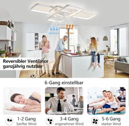 LuxiLamps - Moderne Smart Lamp Ventilator - Dimbaar - LED Plafond Ventilator - Wit - Moderne Kroonluchter Ventilator - 72 cm - Woonkamerlamp — thumbnail 2