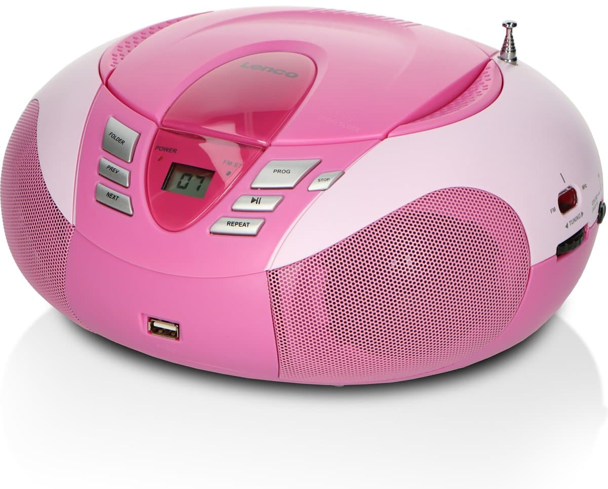 Lenco SCD-37 - Draagbare radio CD speler met MP3 optie en USB - Roze — afbeelding 1