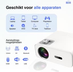 Reevi 2024 Model 4K Support - Mini beamer - Streamen vanaf je smartphone IOS&Android - 11000 Lumen - Projector - Incl Hdmi kabel & 2 ingebouwde speakers — thumbnail 2