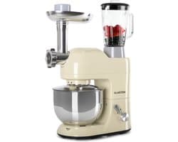 Klarstein Blender Knetmaschine keukenmachine met Fleischwolf, 1800W Teigmaschine klein, 6 standen, Schneebesen - & Knethaken, planetair , roermachine met Mixer, keukenmachines met 5L kom - 1800W 5L - voor Keuken - RVS - Standmixer
