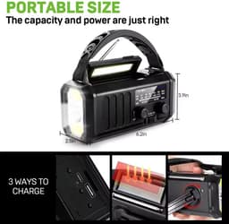 Noodradio - Solar Opwindbaar - 10.000mAh - Solar powerbank - Zonneenergie - Survival Noodpakket - Zaklamp Oplaadbaar - Noodpakket - Noodrantsoen - Zwart — thumbnail 3