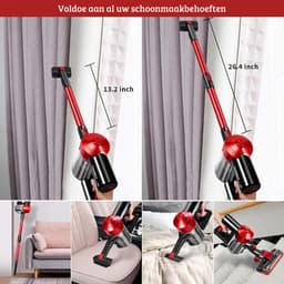 Stofzuiger zonder Zak – Op Accu – Tapijtreiniger – Vacuum Cleaner – Vlekkenreiniger – Draadloos – 150W – Rood — thumbnail 4