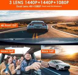 Vantrue N4 3 Lens Dashcam 1440P+1440P+1080P auto-camera, 4K 3840 x 2160P voor infrarood nachtzicht, 24/7 parkeermodus, WDR 2,45 inch IPS, hittebestendig supercondensator dashcam G-sensor max 512 GB — thumbnail 4