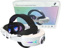 JustValue Elite Strap met VR Cover en 8000mAh Batterij - Vervanging Geschikt voor Oculus Quest 3 en Meta Quest 3 en 3s - RGB Verstelbare Comfortabele Riem met Hoofdkussen - Wit — thumbnail 5