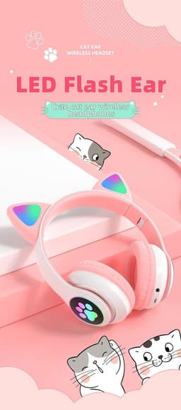 Kinder hoofdtelefoon - cat headphones |Draadloze koptelefoon Bluetooth met led kattenoortjes licht groen | Koptelefoon voor Kinderen - Met Led Kat Oortjes | met verlichting poot — thumbnail 3