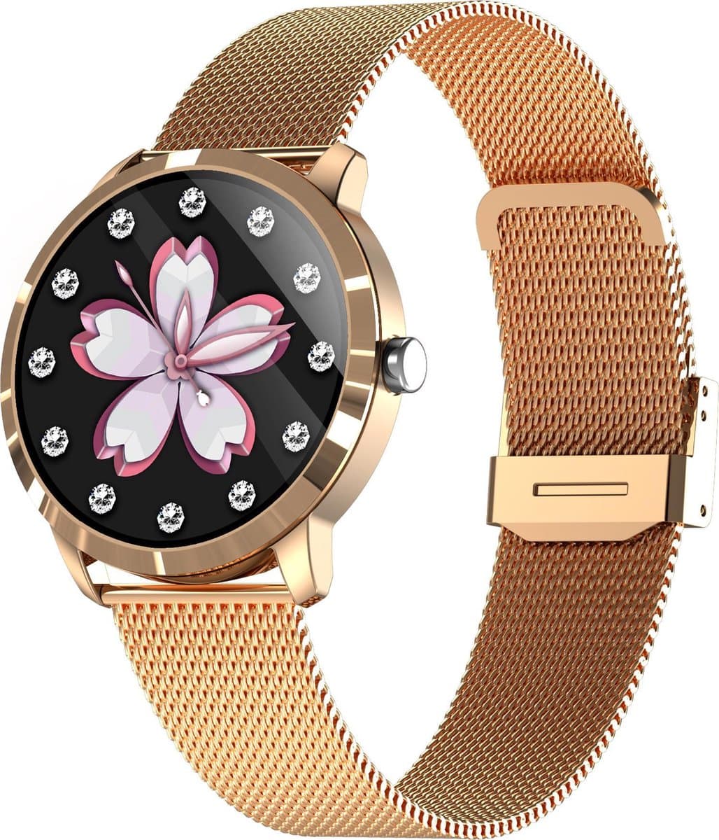 Belesy® Q8LG 2022 - Smartwatch Dames – Smartwatch Heren - Horloge- 1.09 inch - Kleurenscherm - Stappenteller - Bloeddruk - Hartslag - 75+ Wijzerplaten – Sporten - Staal – Rosé Goud — afbeelding 1