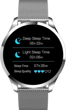 Belesy® Q9 model 2021 - Smartwatch Dames - Smartwatch Heren - Horloge - 1.3 inch – Stappenteller – Calorieën - Hartslag – Bloeddruk - 10x Sporten – Milanees staal - Zilver - Moederdag — thumbnail 2