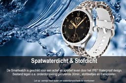 Belesy® BQSiRgPk Pro - Smartwatch Dames – Smartwatch Heren - Horloge - 1.28 inch - Kleurenscherm - Stappenteller - Bloeddruk - Hartslag - 75+ Wijzerplaten – Zilver – Siliconen – Roze – extra polsband Milanees Zilver en Panterprint - Kerstcadeau — thumbnail 5