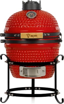 Kamado Barbecue – Keramische Grill – Houtskool Barbecue – Rookoven – Mini Grill – Diameter 32 cm – Thermometer In Deksel – Houten Handvatten – Rood — thumbnail 1