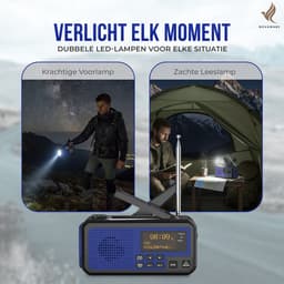 NovaWare® DAB+ Noodradio Solar Opwindbaar - Powerbank Zonneenergie met 5000mAh - DAB+/FM - Noodpakket - Bluetooth Speaker & Digitale Wekker - Draagbare Radio – Oplaadbaar & Op Batterijen - Blauw — thumbnail 3