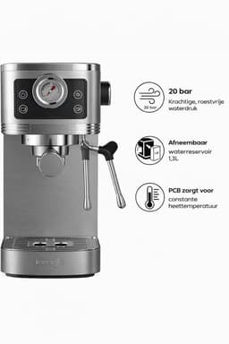 Espressomachine 20 Bar met Melkopschuimer – RVS Espresso Filtermachine – Italiaanse Ulka-pomp – Touchscreen met Drukweergave – 1350 W – 1,3 L – Voor Espresso, Cappuccino & Latte — thumbnail 4