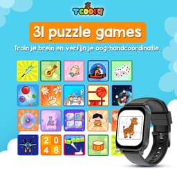 TeddiQ Playwatch - Kinder Smartwatch - Kinderhorloge - Zwart - 31 educatieve games - Smartwatch Kind - HD Scherm — thumbnail 2