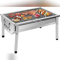 Picknick Barbecue RVS – Draagbare Houtskool Grill 40×28 cm – Camping BBQ met Uitneembaar Rooster en Ventilatiesysteem — thumbnail 2